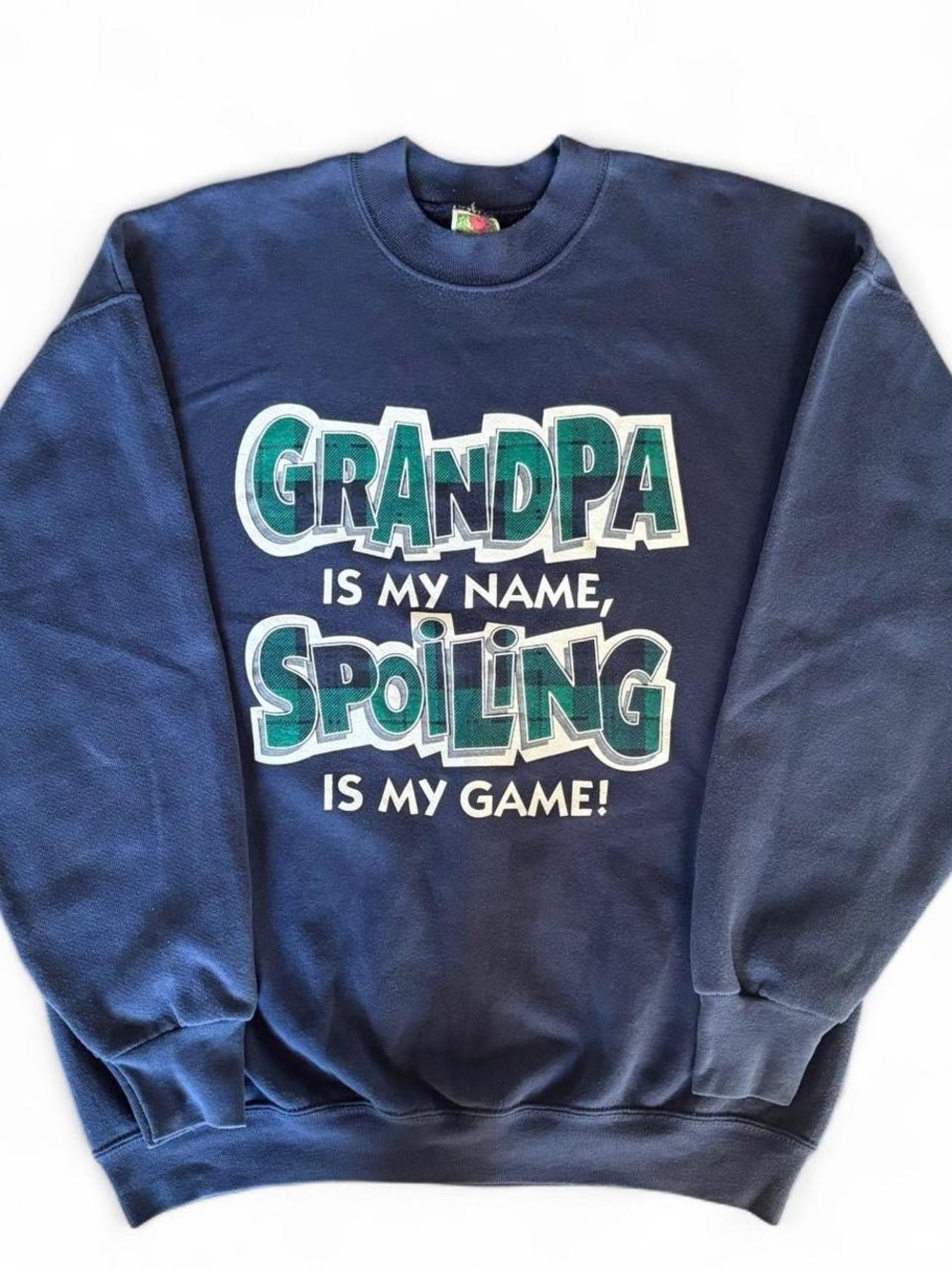 90s / y2k Crewneck Sweater Funny Grandpa Is My Name 24x26 L/XL Navy VTG USA Made